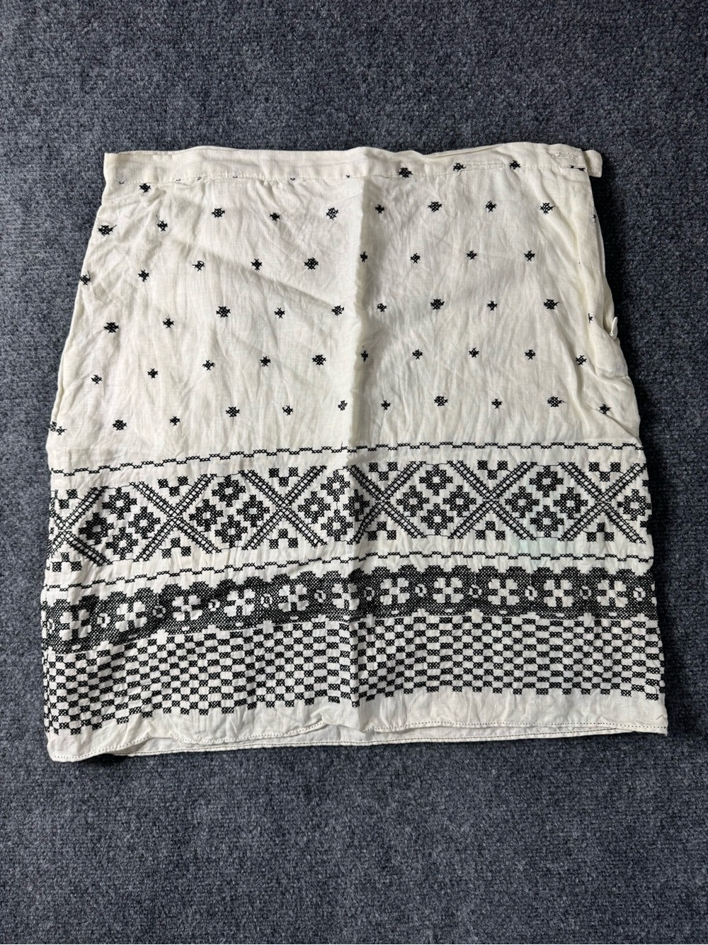 Max Studio White Midi Skirt with Black Geometric Embroidery
